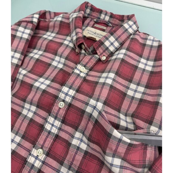 Denim & Supply Ralph Lauren Shirt Mens XL Long Sleeve Button Up Red Plaid - Picture 4 of 6